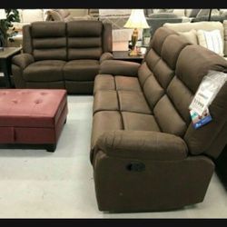 Brand New🤩 Reclining Sofa With Drop Down Table And Loveseat ✅ Living Room Set👍