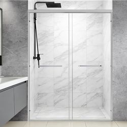 Shower Door Double Sliding Glass Shower Door 60in W. x 72 in. H, 1/4 inch Clear SGCC Tempered Gl