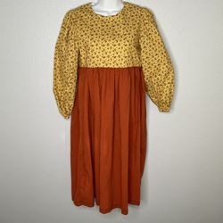 Handmade Floral Girls Dress Paprika Autumn Cotton Size 10 