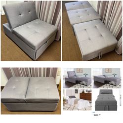 Powell Gray Transitional Twin Sofa Bed. Ottoman, Sofa Bed Sleeper, Convertible Sleeper Chair Futon. Multi-Function. Needs spot cleaning. Manf 2020