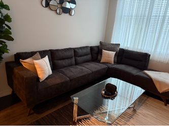 Faux Suede Dark Brown Two Piece Sectional