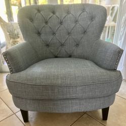 Fabric Club Chair Light Blue With Cushion Excellent Condition. Smoke Free Home Serious Buyers Only.