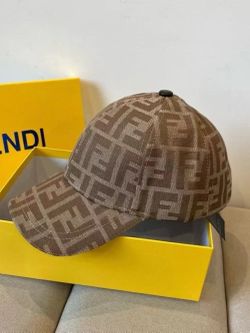 Authentic Fendi FF Logo Jacquard Baseball Cap, Brown