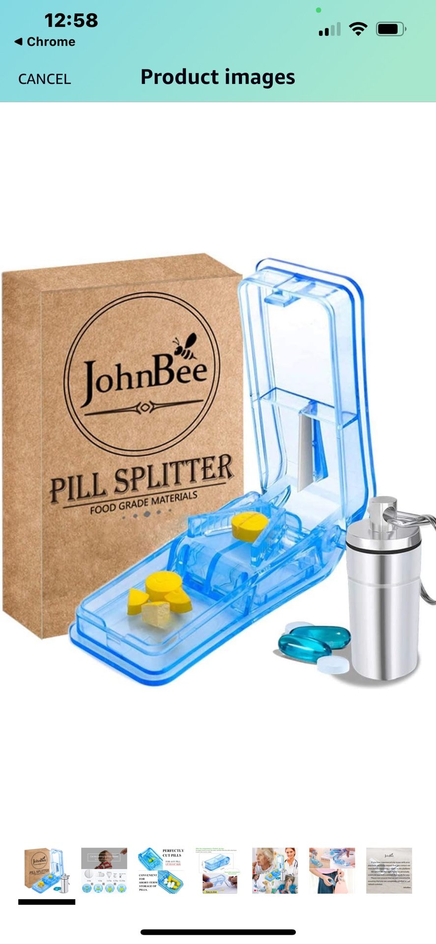JohnBee Pill Cutter | Best Pill Cutter for Small or Large Pills | Designed in the USA| Cuts Vitamins | Includes Keychain Pill Holder (Blue)