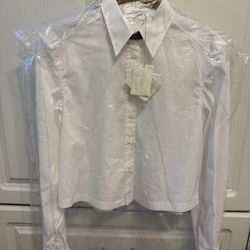 Brunello Cucinelli  Cropped Button Down White Stretch Cotton-Poplin SHIRT XS NEW