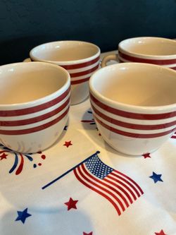Red & white threshold coffee mugs (4)