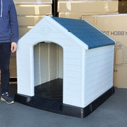 (NEW) $150 Plastic Dog House X-Large Size Pet Indoor Outdoor All Weather Shelter Cage Kennel 42x42x45”