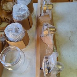 Progress Lighting Calhoun 4 Light Vintage Brass Industrial Style  Bathroom Vanity Light Fixture 