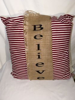  Believe, Striped Christmas Pillow 14”