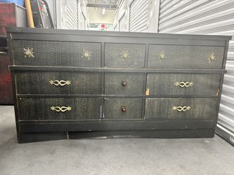 Vintage Black Dresser with Decorative Gold Hardware