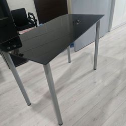 Black Glass Top Desk with Silver Legs