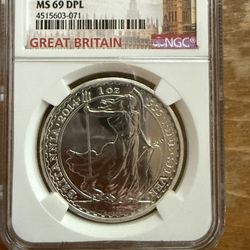 2014 NGC MS69 DPL BRITANNIA YEAR OF THE HORSE EDGE 1oz SILVER COIN 