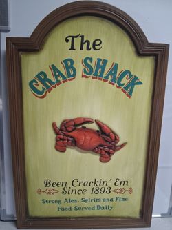Vintage Sign "The Crab Shack" Wooden Wall Hanging Plaque Original 3D 27" X 17"