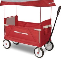 Radio Flyer 3 in 1 EZ Fold Stroller Wagon with Canopy and Adjustable Handle, Red