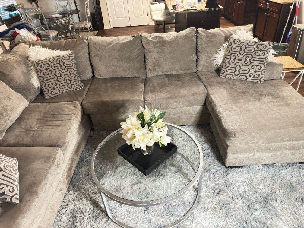 Grey/Tan Sectional Couch