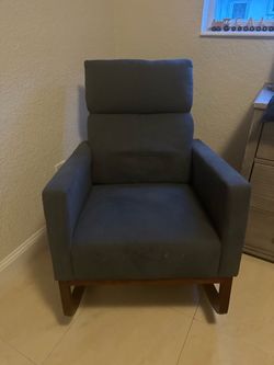 Gray Upholstered Accent Chair with Wood Legs