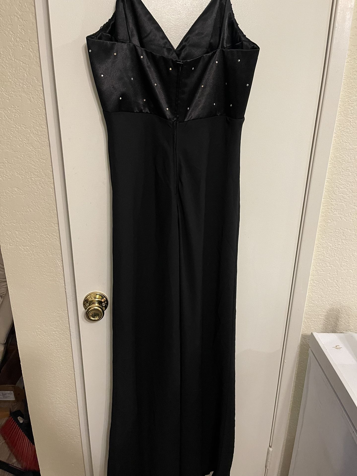 New Black Satin/ Chiffon Maxi Dress Size M 
