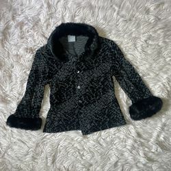 Faux Mink Fur Lined Subtle Animal Print Cardigan