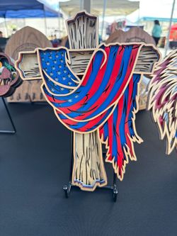 Layered Wood American Flag Cross Decor