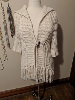 Xs/S Hooded Fringed Cardigan, Hollister