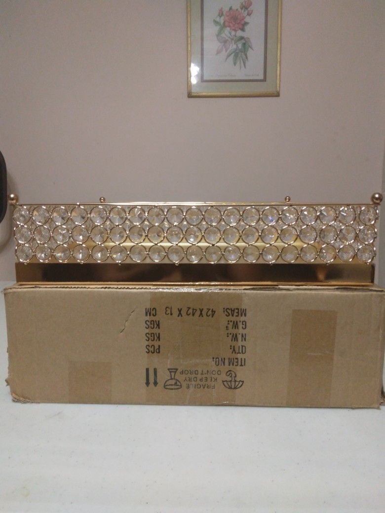 New Faux Crystal Design Gold Home Vanity Tray - Makeup, Jewelry, Perfume Holder
