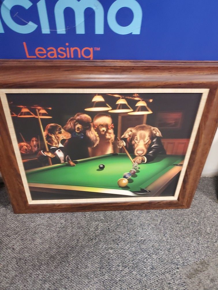 EXCELLENT CONDITION POOL ROOM PICTURES AND CLOCK 