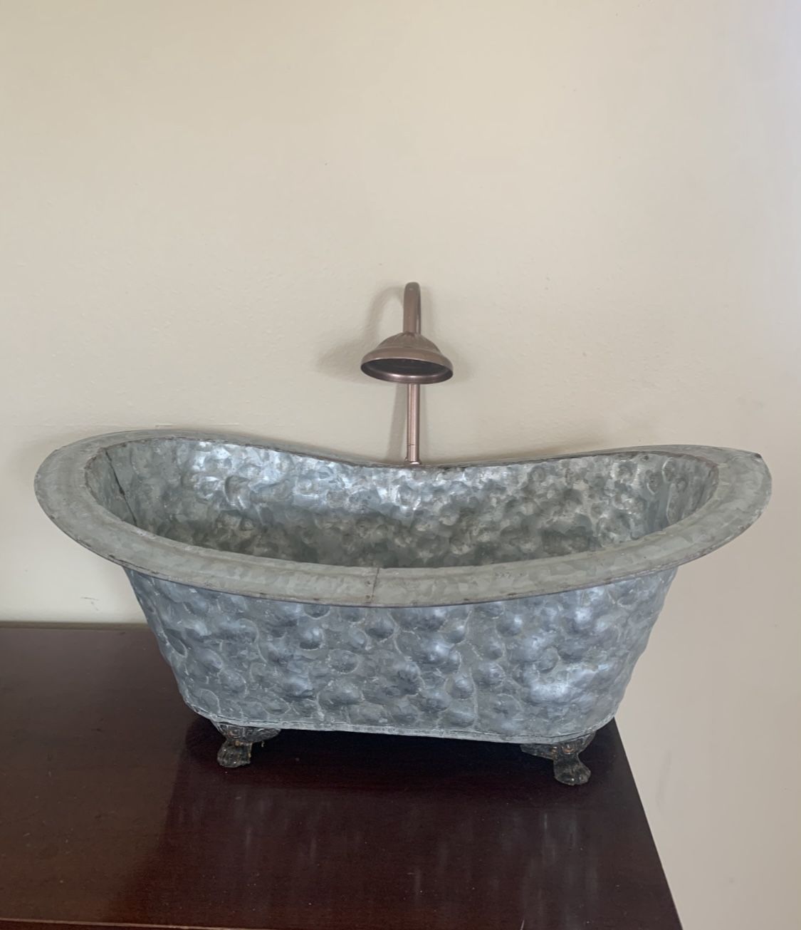 Vintage Style Galvanized Metal Clawfoot Bathtub Planter W/Shower Head 18”rustic
