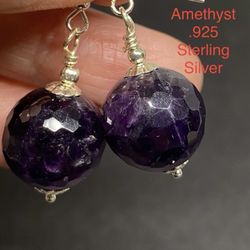 Amethyst Genuine Stone .925 Sterling Silver Earrings