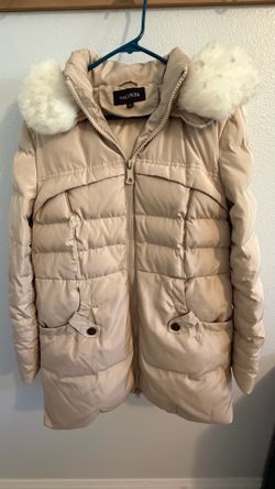 Valuker Women's Down Puffer Jacket Hood Faux Fur Trim Rose/Beige Size L