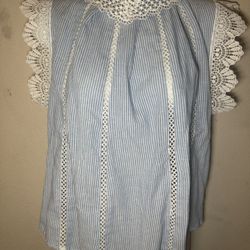 Blue And White Lacy Top