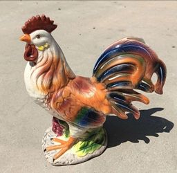 Beautiful Decorative Large Ceramic Handpainted Colorful Rooster Figurine 10 in X 9in.
