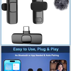 New in box! Wireless Lavalier Microphone for iPhone 15/16/17 Series, iPad and Android Devices, Noise Cancelling,Bluetooth Mini Lapel Microphone for Yo