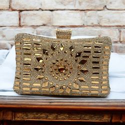  Gold Clutch Purse with crystals and Rhinestones