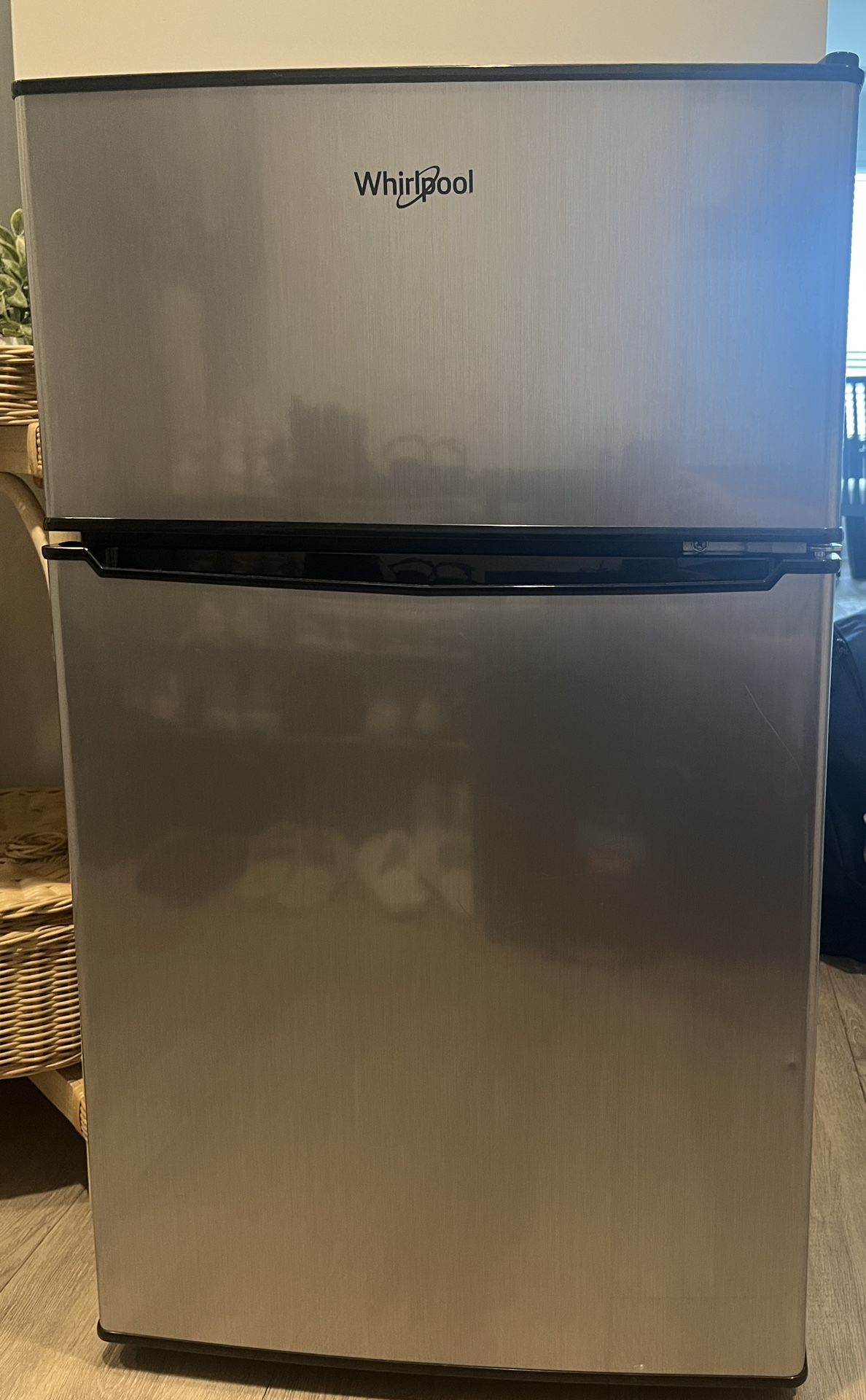 Whirlpool 3.1 cu ft Mini Refrigerator Stainless Steel WH31S1E: Energy Star Certified Dorm Fridge, Reversible Door, 2 Shelves
