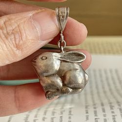 Vintage Sterling Silver Puffy 3D Bunny Pendant