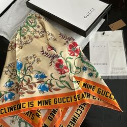 Gucci Scarf Floral 100% Silk. Made In France