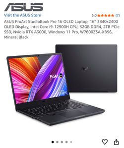 ASUS ProArt StudioBook Pro 16 OLED Laptop, 16" 3840x2400 OLED Display, Intel Core i9-12900H CPU, 32GB DDR4, 2TB PCle SSD, Nvidia RTX A3000, Windows 11