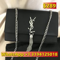Saint Laurent SUNSET Medium Chain Bag Black Smooth Leather D420W Gold Chain