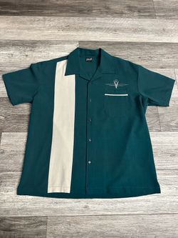 Men’s Steady Rockabilly Bowling Shirt M Green Cream