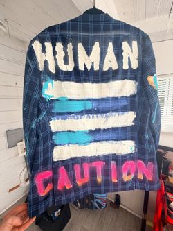 CAUTION HUMAN Custom Painted Alan Flusser Plaid Blazer (Large)