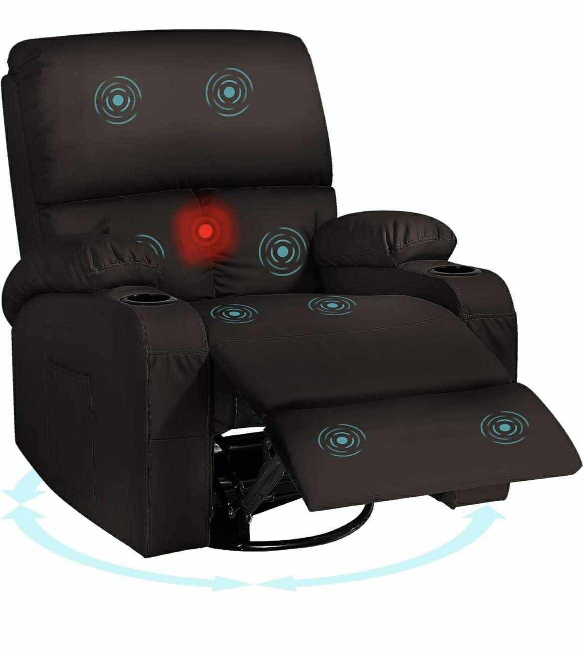 NEW - Rocking Recliner Chair, Massage Rocker Recliner Chair with Vibration Massage and Heat,360° Swivel Recliner Chairs, Living Room, Bedroom, Nursery