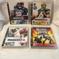 PS3 Games And Cases Madden 8, 9, 10. & Guitar Hero World Tour 