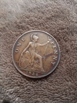 1936 georgivis v dei gra britt omn rex fid def ind imp ONE PENNY RARE GREAT SHAPE