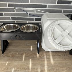 Dogs Bowls with Stand and Food Container