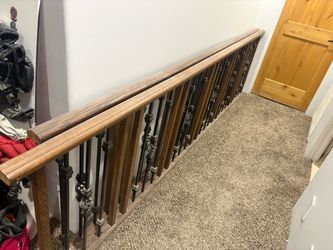 Wood Stair Railing with Iron Balusters