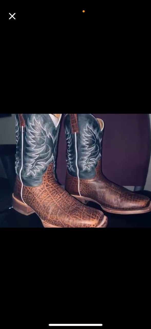 James Brown /Blue Leather Square Toe Boots