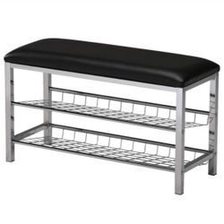 Chrome/Black Vinyl Shoe Rack Organizer and Bench