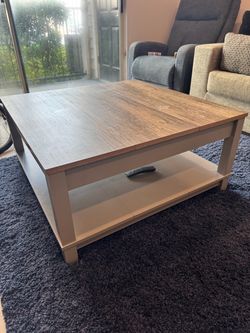 Modern Rustic Coffee Table with Storage Shelf – Excellent Condition