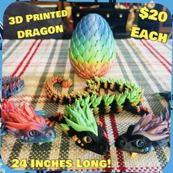 24 Inch Rainbow Gemstone Dragon 3D Print Toy Figure Long Huge Big Colorful Silk Multicolor Gradient
