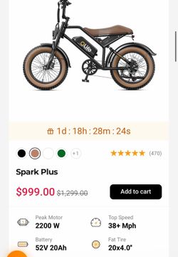 Qlife Spark Plus Electric Dirt Bike for Adults & Teens, 2000W Peak 20+MPH Ebike, 52V 20Ah Battery Motorcycle, Hydraulic Brakes & Full Suspensions, 20"